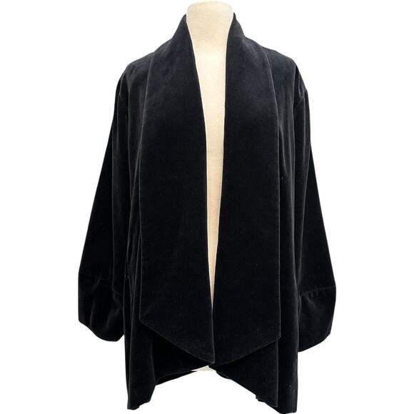 Vintage Black Velvet Coat by Cattiva Open front Whimsigoth gothic holiday Large - Picture 4 of 9
